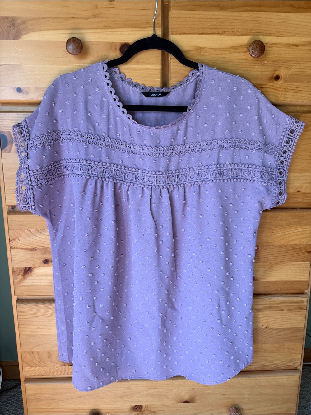 Women's Lavender Eyelet Blouse — Casual Short Sleeve Top